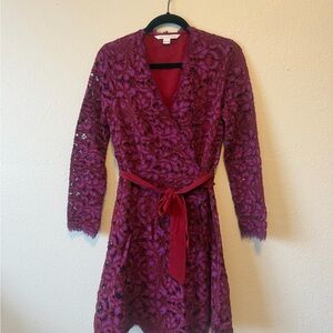Diane Von Furstenberg Magenta Lace Wrap Dress